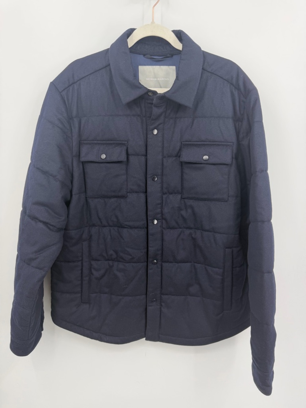 Neiman Marcus Men's‎ Wool Padded Shirt Jacket navy blue sz XL snap